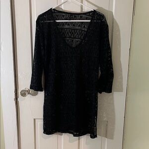 Elegant Black Patterned Swim Coverup